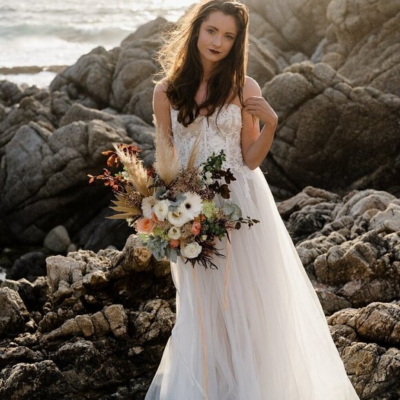 𝅺BRIDAL Wedding Prom Tulle Feather Gown Dress - Picture 2 of 6